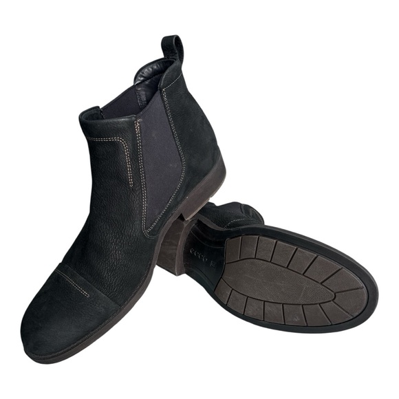 ECCO Men Black Suede Chelsea Ankle Boots 44 Textured Leather Pull On Scandi Shoe main image 7
